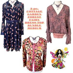 3 PC. COTTAGE FOREST FAIRY‎ DRESS CARDIGAN BLOUSE BUNDLE MEDIUM